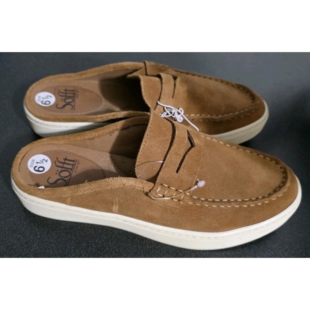 New Sofft Slip On Suede Brown Tan Comfortable Penny Loafer 6.5 Women‎ Slides